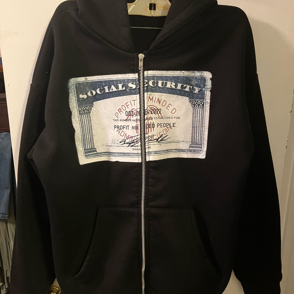 Black Hoodie Profit Minded Social Security Graphic Print Long Sleeve Size Small